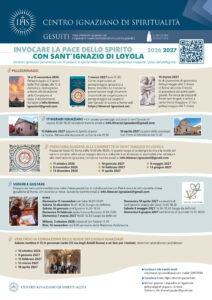 Locandina degli Itinerari Ignaziani 2026-2027: Invocare la pace dello Spirito con sant’Ignazio di Loyola